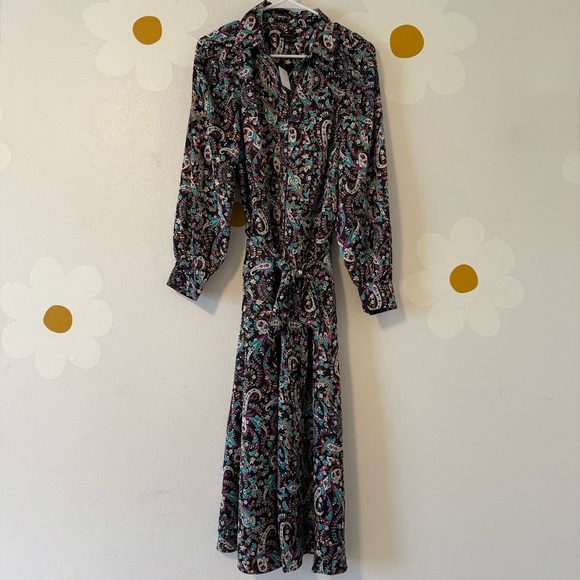 NWT Ann Taylor Midi Long Sleeve Floral Paisley Belted Buttoned Shirtdress - Picture 6 of 14